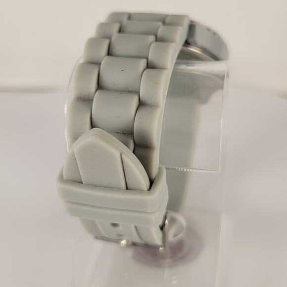 Silver Cross Watch with Rhinestone Bezel and Gray Silicone Strap Religious - Picture 6 of 15